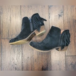 Lucky Brand black suede boots with tassels